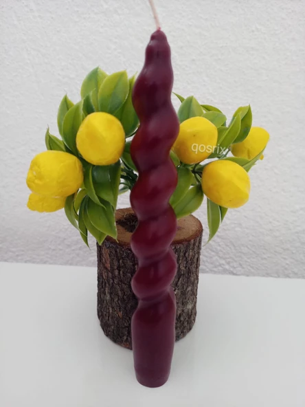 qosrix 3'lü Bordo Italyan Burgulu Şamdan Soya Mumu Doğal Kokulu Uzun Çubuk Konik Burgu Spiral Mum Dekoratif - Resim 5