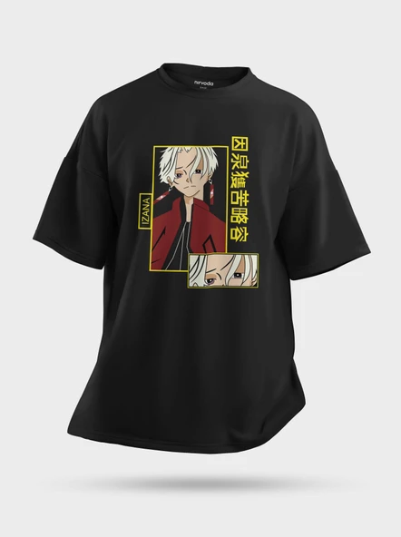 Oversize Izana Tokyo Revengers Anime Baskılı Unisex Siyah Tişört