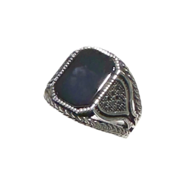 Onyx veSiyahZirkon Taşlı Gümüş Yüzük 240055803G09Y