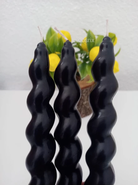 qosrix 3'lü Siyah Italyan Burgulu Şamdan Soya Mumu Doğal Kokulu Uzun Çubuk Konik Burgu Spiral Mum Dekoratif - 4