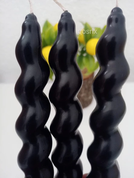 qosrix 3'lü Siyah Italyan Burgulu Şamdan Soya Mumu Doğal Kokulu Uzun Çubuk Konik Burgu Spiral Mum Dekoratif - 3