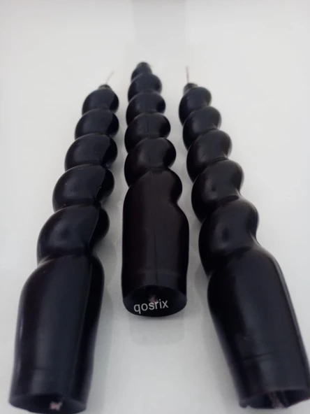 qosrix 3'lü Siyah Italyan Burgulu Şamdan Soya Mumu Doğal Kokulu Uzun Çubuk Konik Burgu Spiral Mum Dekoratif - 2