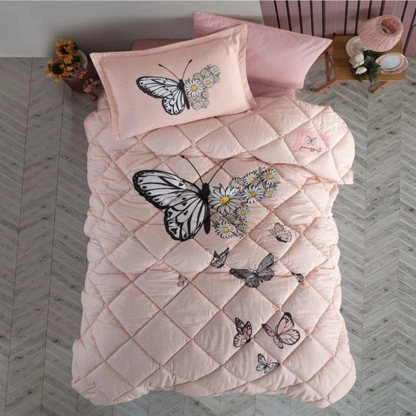 Ranforce 100% Pamuk Tek Kişilik Uyku Seti  Daisy Love V2 Somon