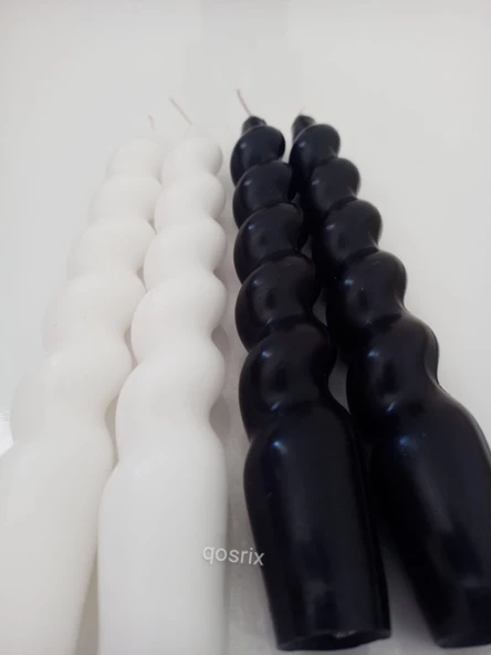qosrix 4'lü Siyah Beyaz Italyan Burgulu Şamdan Soya Mumu Doğal Kokulu Uzun Çubuk Konik Burgu Spiral Mum - 4