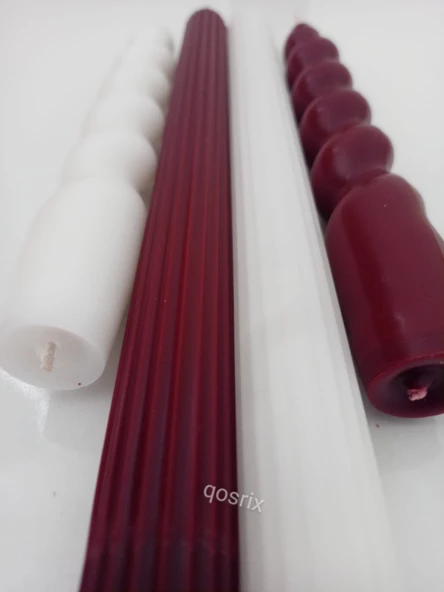 qosrix 4'lü Beyaz Bordo Italyan Burgulu Şamdan Soya Mumu Doğal Kokuluuzun Çubuk Konik Burgu Spiral Mum - Resim 2