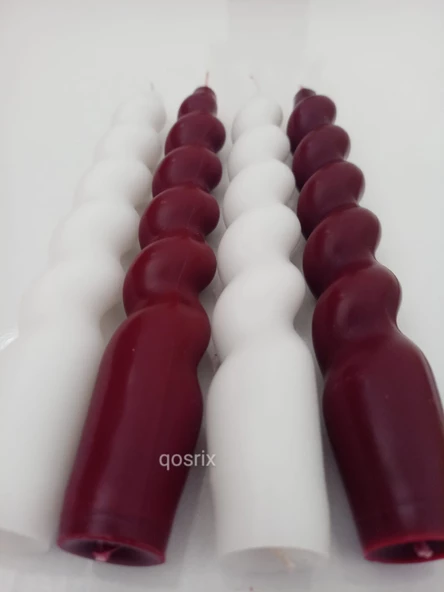 qosrix 4'lü Beyaz Bordo Italyan Burgulu Şamdan Soya Mumu Doğal Kokulu Uzun Çubuk Konik Burgu Spiral Mum - 2