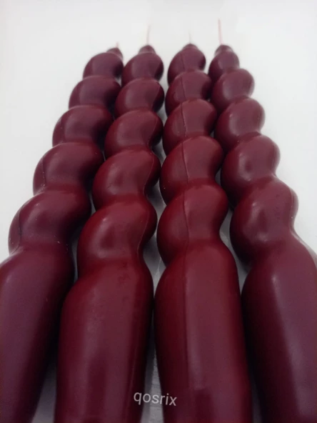 qosrix 4'lü Bordo Italyan Burgulu Şamdan Soya Mumu Doğal Kokulu Uzun Çubuk Konik Burgu Mum Spiral Dekoratif - Resim 2