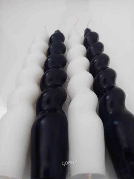 qosrix 4'lü Siyah Beyaz Italyan Burgulu Şamdan Soya Mumu Doğal Kokulu Uzun Çubuk Konik Burgu Spiral Mum - 2