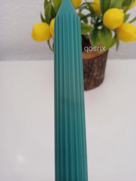 qosrix 5'li Açık Petrol Yeşili Şamdan Soya Mumu 1. Kalite Doğal Vanilya Kokulu Uzun Çubuk Konik Mum Dekoratif - Resim 3