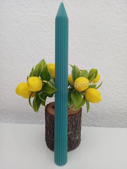 qosrix 5'li Açık Petrol Yeşili Şamdan Soya Mumu 1. Kalite Doğal Vanilya Kokulu Uzun Çubuk Konik Mum Dekoratif - Resim 4