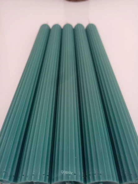 qosrix 5'li Açık Petrol Yeşili Şamdan Soya Mumu 1. Kalite Doğal Vanilya Kokulu Uzun Çubuk Konik Mum Dekoratif - Resim 2