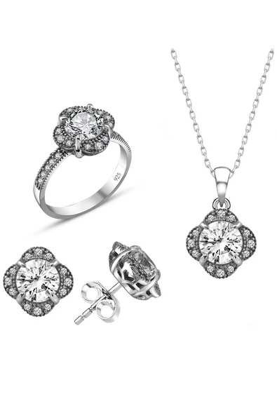 Sertifikalı Swarovski Tektaş Gül Modeli 925 Gümüş Set ürün görseli
