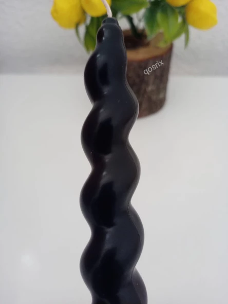 qosrix 5'li Siyah Italyan Burgulu Şamdan Soya Mumu Doğal Kokulu Uzun Çubuk Konik Burgu Spiral Mum Dekoratif - 3