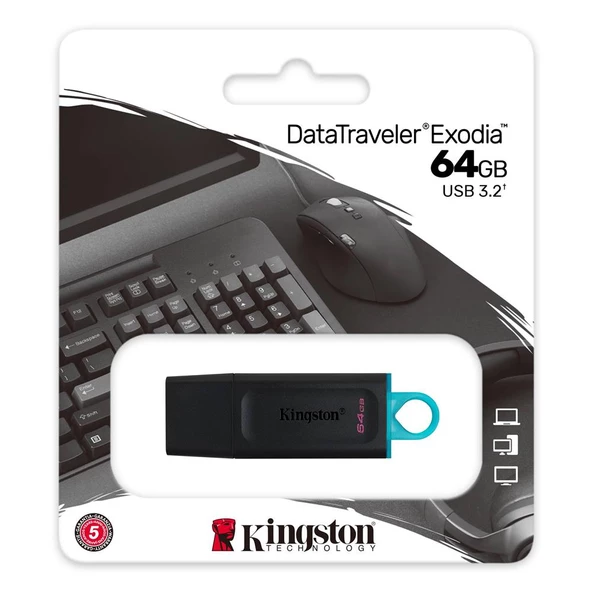 Kingston 64GB USB3.2 Gen 1 DataTraveler Exodia Siyah Mavi Flash Bellek - Resim 2