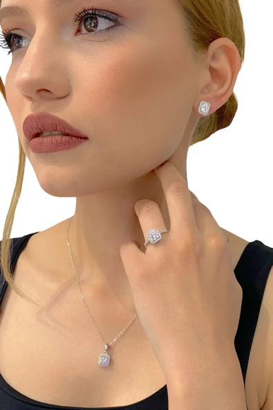Sertifikalı 2.00 Baget Swarovski Taşlı 925 Gümüş Set Takım - 3
