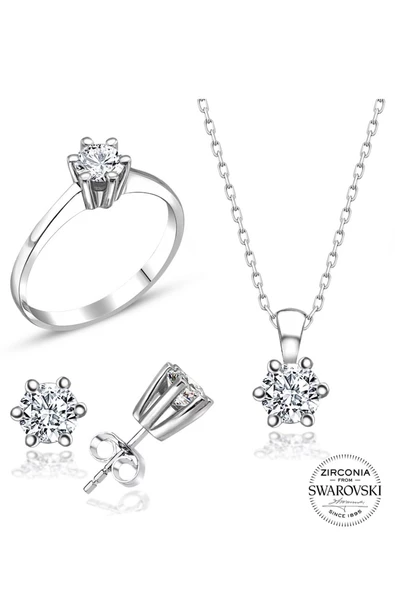 Sertifikalı Swarovski Taş 6 Tırnak 925 Gümüş Set Takım - 2