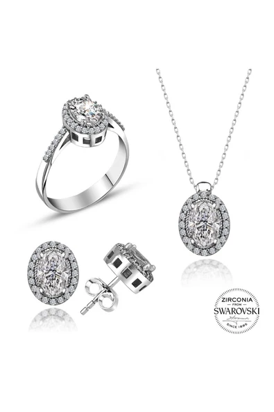 Sertifikalı Swarovski Taşlı Oval Kesim 925 Gümüş Set Takım - 2