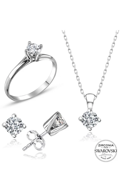 Sertifikalı Swarovski Taş Zarif Tektaş 925 Gümüş Set Takım - 2
