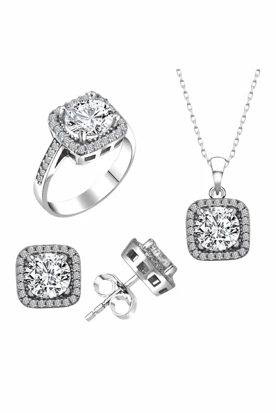 Sertifikalı Baget 3.00 Carat Swarovski  925 Gümüş Set Takım - 1