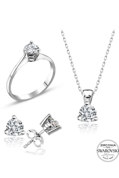 Sertifikalı Swarovski Tek Taş 925 Gümüş Set Takım - 2