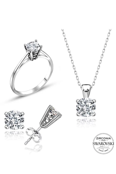 Sertifikalı Swarovski Taşlı Tektaş 925 Gümüş Set Takım - 2