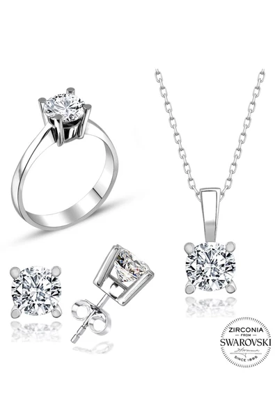 Sertifikalı Swarovski Taş Altın Modeli Tek Taş 925 Gümüş Set Takım - 2