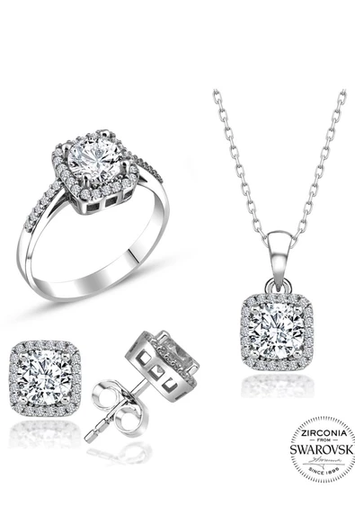 Sertifikalı 2.00 Baget Swarovski Taşlı 925 Gümüş Set Takım - 2