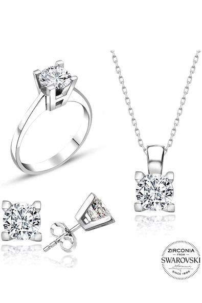 Sertifikalı Swarovski Tektaş 925 Gümüş Set Takım - 2