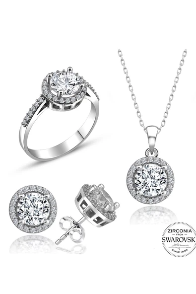 Sertifikalı Swarovski Özel Modeli Tektaş 925 Gümüş Set Takım - 3