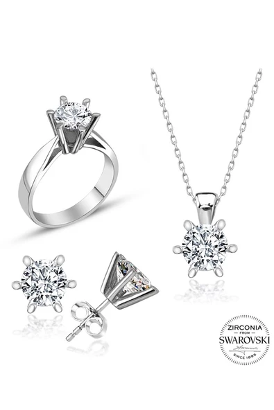 Sertifikalı Swarovski Tektaş Özel Model 925 Gümüş Set Takım - 2
