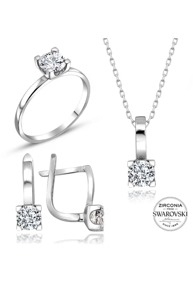 Sertifikalı Swarovski Tektaş Taşlı 925 Gümüş Set Takım - 2