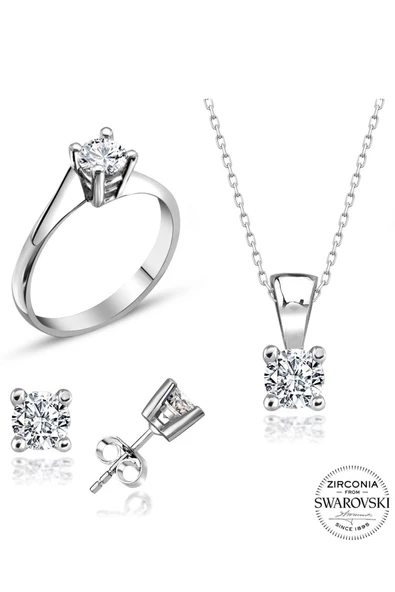 Sertifikalı Swarovski 3 mm Tektaş 925 Gümüş Set Takım - 2