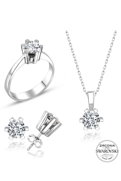 Sertifikalı Swarovski Tektaş Özel Tasarım 925 Gümüş Set Takım - 2