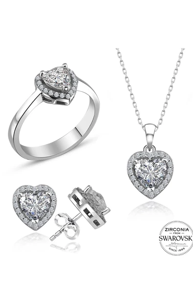 Sertifikalı Swarovski Taşlı Kalp Tektaş 925 Gümüş Set Takım - 3
