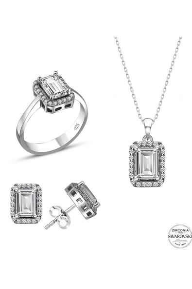 Sertifikalı Swarovski Özel Montür Tektaş 925 Gümüş Set - 3