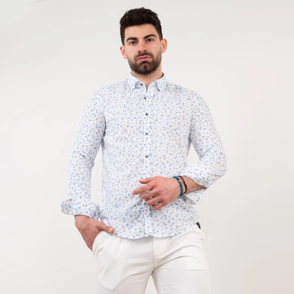 ECER SLİMFİT DESENLİ YAZLIK ERKEK GÖMLEK - Resim 4
