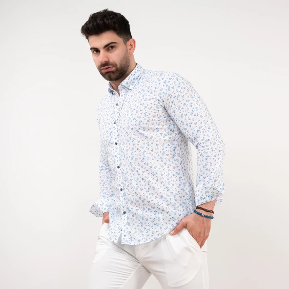 ECER SLİMFİT DESENLİ YAZLIK ERKEK GÖMLEK - Resim 3