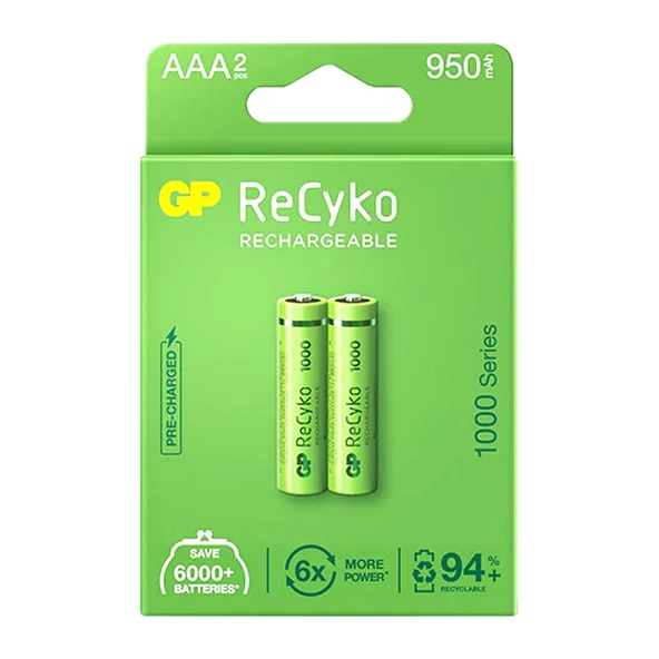 GP RECYKO 950 MAH R03 AAA ŞARJLI 2Lİ PİL GP100AAAHCE-2EB2 (GPRHC103E000)