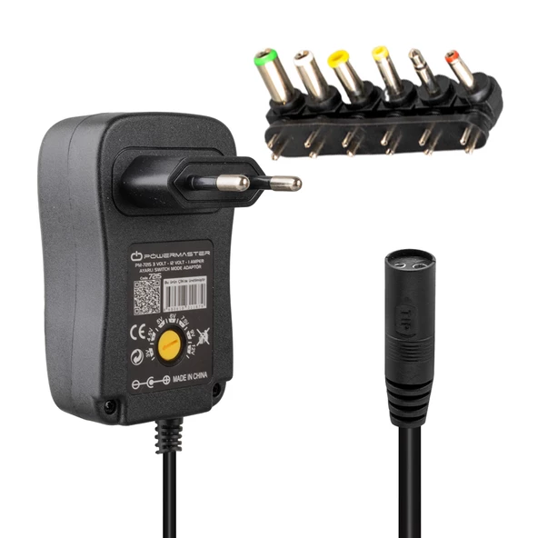 POWERMASTER PM-7215 3 VOLT - 12 VOLT - 1 AMPER - 30 WATT ÇOK UÇLU AYARLI SWITCH MODE ADAPTÖR