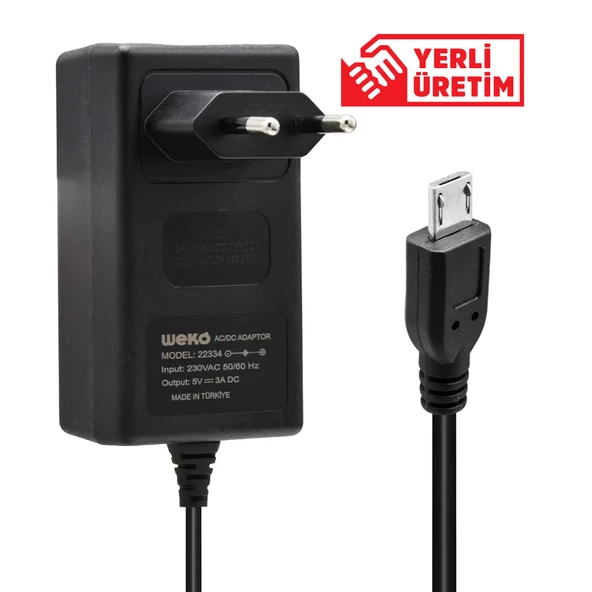 WEKO 5 VOLT - 3 AMPER MICRO USB UÇLU YERLİ ÜRETİM PRİZ TİPİ ADAPTÖR