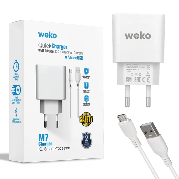 WEKO WK-21436 M7 2.1 AMPER ŞARJ BAŞLIK ADAPTÖRÜ + MICRO USB KABLO (NO:3)