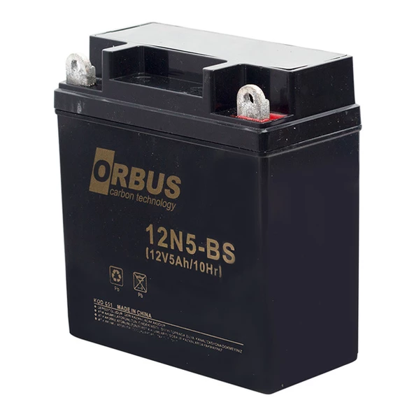 ORBUS 12N5-BS 12 VOLT - 5 AMPER ASİT İÇİNDE KARBON MOTOSİKLET AKÜSÜ (120 X 62 X 128 MM) (1.8KG)