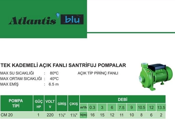 Atlantis CM20 1 HP Tek Kademeli Santrifuj Pompa