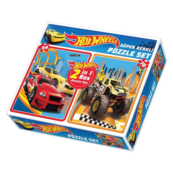 1535 DıyToy Süper Renkli 2'li Puzzle Set - Hot Wheels / 54+70 Parça Puzzle