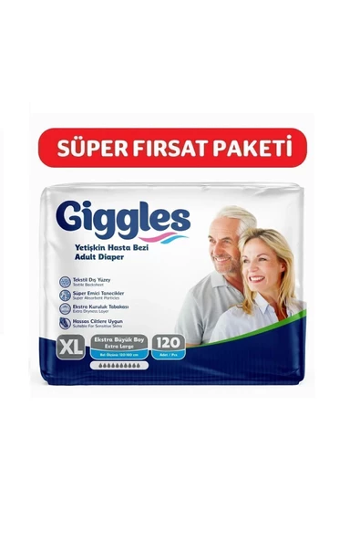 GİGGLES Yetişkin Bel Bağlamalı Hasta Bezi Ekstra Large 30'lu 4 Paket 120 Adet - 1