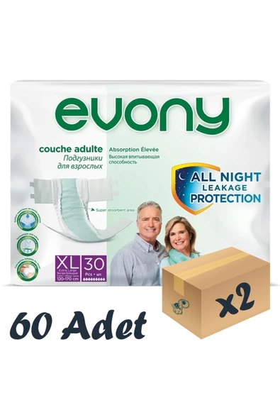 EVONY Bel Bantlı Yetişkin Hasta Bezi Xlarge 30'lu 2 Paket 60 Adet