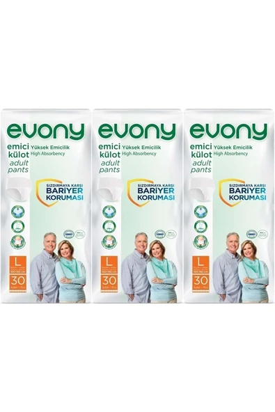 EVONY Hasta Bezi Yetişkin Emici Külot L-büyük Boy 90 Adet (3pkx30)
