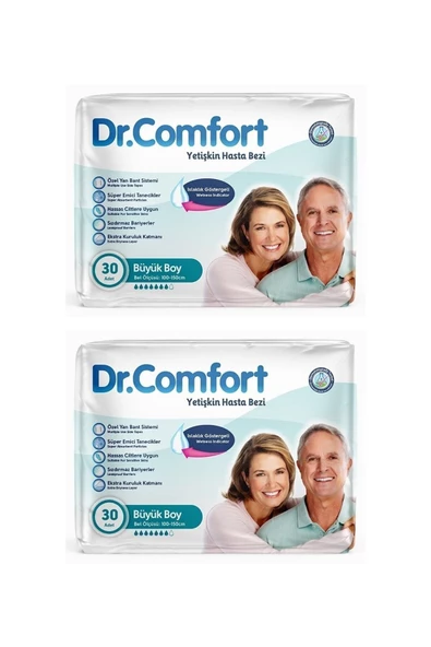 DR.COMFORT Dr. Comfort Yetişkin Hasta Bezi Bağlamalı Large - Büyük Boy 30'lu 2 Paket (60 ADET)