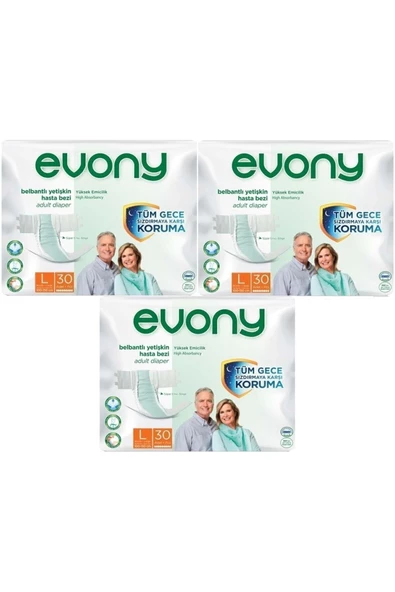 EVONY Hasta Bezi Yetişkin Bel Bantlı Tekstil Yüzey L-büyük Boy 90 Adet 3 PAKET