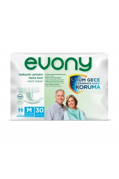 EVONY Belbantlı Medium 30'lu Paket Bel Çevresi 80 cm 130 cm Yetişkin Hasta Bezi